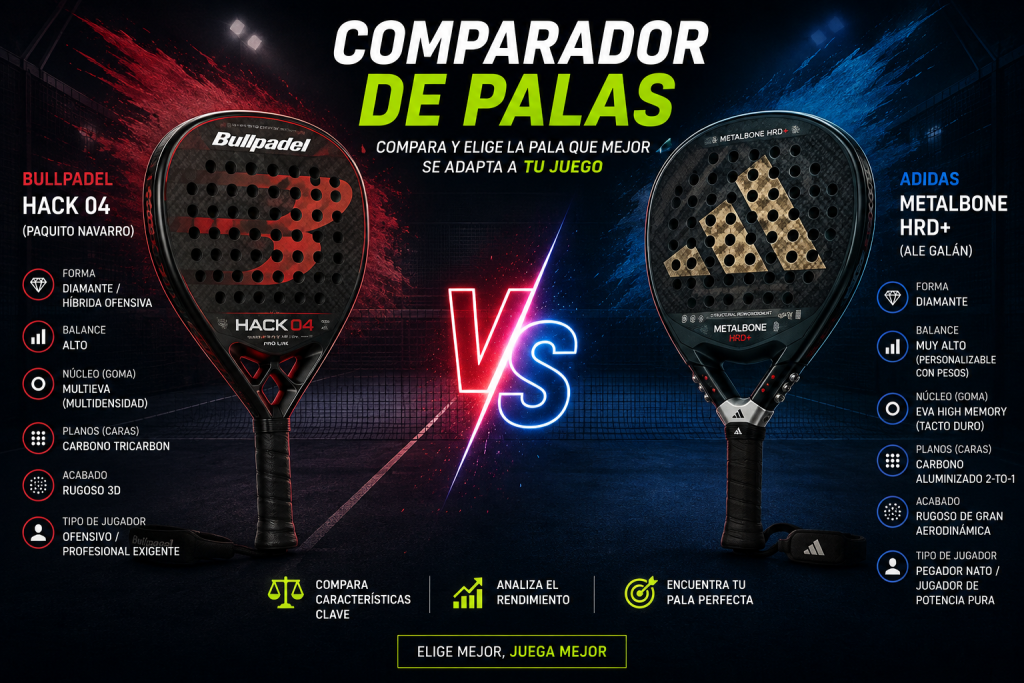 Comparativa Bullpadel Hack 04 vs Adidas Metalbone HRD+